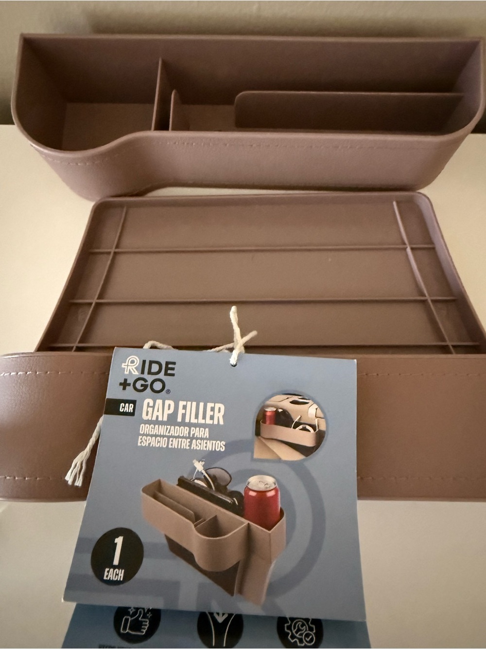 Packed with 2 Ride + Go Car Gap Filler Organizer in Brown
